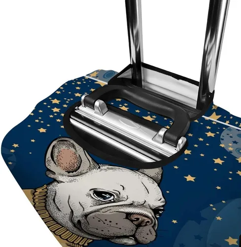 Miniatura 3 de Kuizee Funda para maleta, diseño de bulldog francés, cielo estrellado, azul, protector de equipaje de viaje, a prueba de polvo, elástico, duradero
