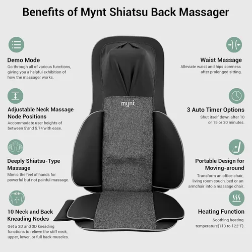 Miniatura 2 de Mynt Elegible para FSA Aprobado por HSA Masajeador Shiatsu de Cuello y Espalda para Silla con 10 Nodos de Amasamiento Profundo, Masaje de Espalda 2D