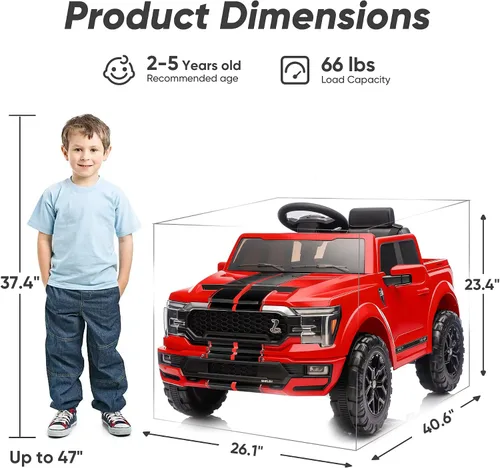 Miniatura 8 de Hikiddo Ford Shelby F-150 - Camión con licencia para niños, automóvil eléctrico de 12 V para niños de 3 a 6 años con control remoto, color rojo