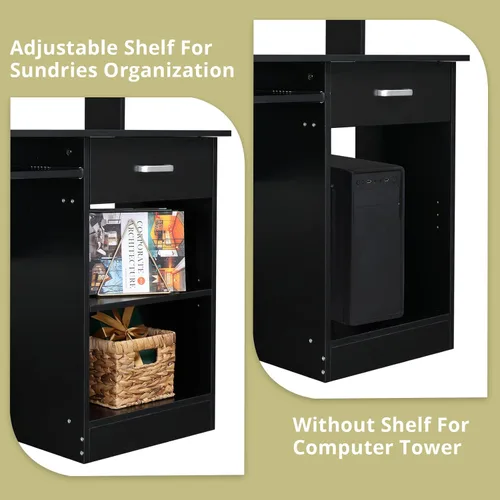 Miniatura 4 de Karl home Escritorio para ordenador de estudio y escritura, mesa para PC y portátil de madera para oficina en casa con estante de cajón, bandeja