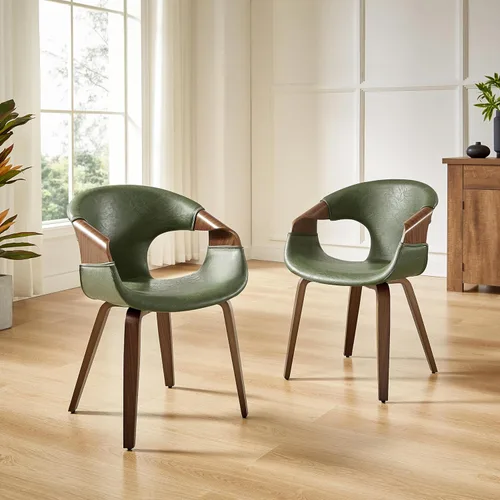 Miniatura 14 de Art Leon Mid Century - Silla de escritorio moderna sin ruedas, silla de escritorio de madera tapizada de piel sintética, silla de oficina con patas