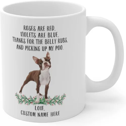 Miniatura 3 de Regalos divertidos para los amantes de las mascotas Boston Terrier White Borwn con nombre personalizado Roses Are Red Violets Are Blue Dog Christmas