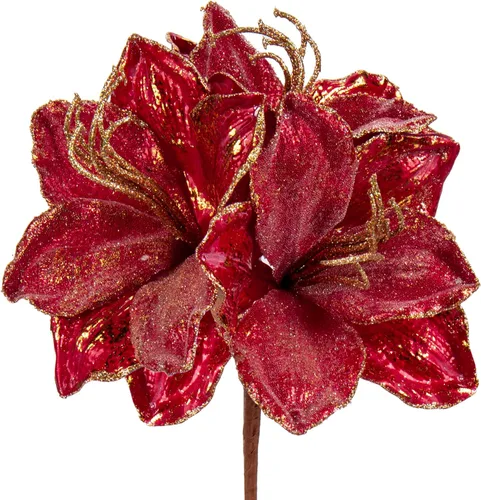 Miniatura 8 de Briful Flores de Pascua de Navidad de 7.5 pulgadas, 10 unidades, flores artificiales con purpurina roja, flores grandes para decoración de árbol