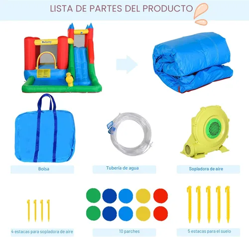 Miniatura 5 de Outsunny Tobogán acuático inflable 6 en 1 para niños con piscina, cañón de agua, pared de escalada, inflador incluido, castillo de salto para niños