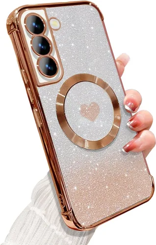 ZONRW Funda magnética para Samsung Galaxy S22 Plus, para mujeres y niñas, chapado de lujo suave, con purpurina degradada, lindo corazón, compatible