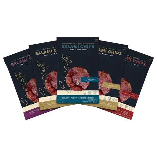 Miniatura 9 de Meats Kosher Salami Chips - Salchicha en rodajas, carne de embutidos - Natural, amigable con Halal - 2 onzas, original, paquete de 5