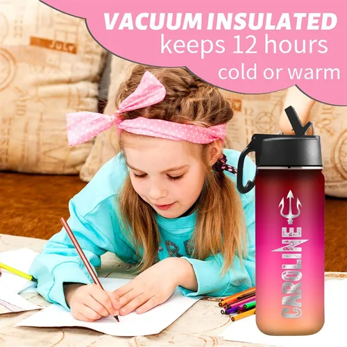 Miniatura 6 de Botella de agua personalizada, botella de agua deportiva personalizada con nombre, botella de acero inoxidable aislada al vacío con tapa