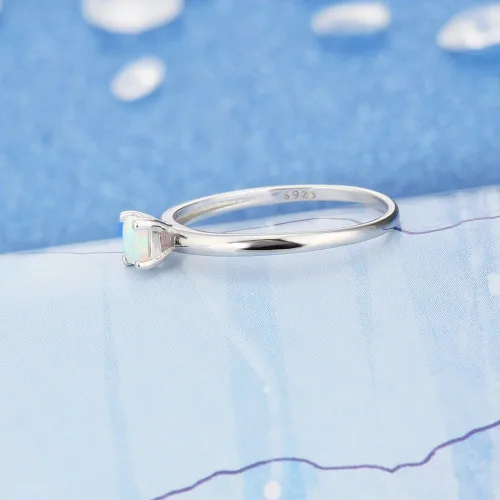 Miniatura 8 de SILBERTALE Anillo de plata de ley 925 con piedra natal pequeña, talla princesa, solitario, anillo de compromiso para mujer, anillo de boda apilable