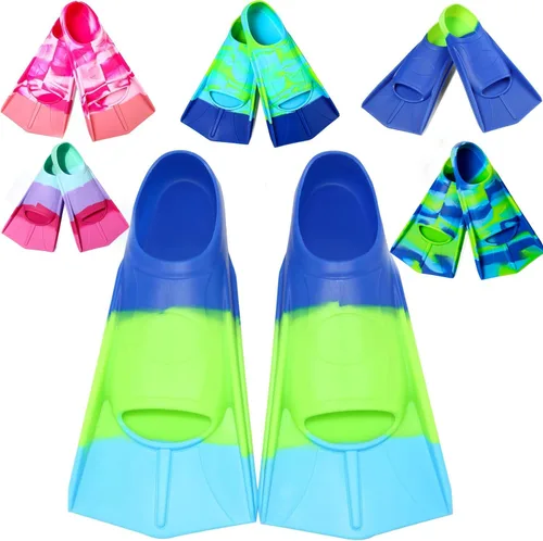 Miniatura 24 de Aletas de Natación para Niños, Aletas Cortas Cómodas para Natación de Vueltas y Entrenamiento para Niños, Niñas, Niños, Principiantes Azul y lima