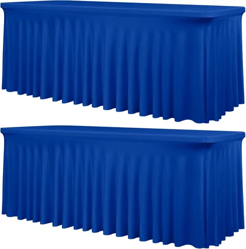 Miniatura 25 de fani Paquete de 2 faldas de mesa elásticas negras para mesa rectangular de 6 pies, manteles elásticos de elastano lavables con falda, mantel