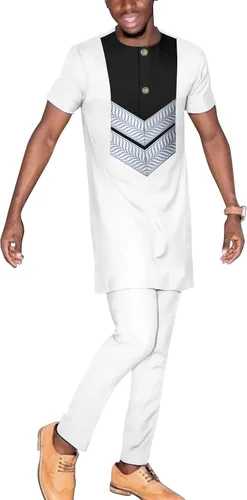 Miniatura 13 de Chándal para hombre, ropa africana, manga corta, tops y pantalones, conjunto de 2 piezas, trajes dashiki, talla grande, atuendo casual