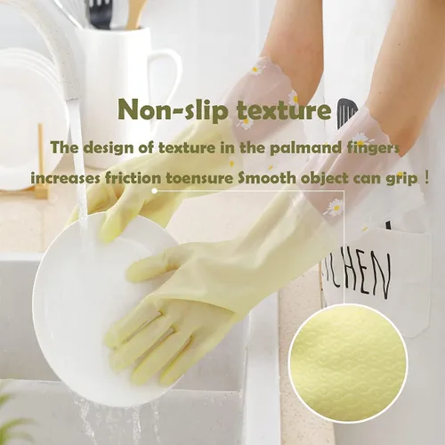 Miniatura 4 de KAQ Guantes de lavado de platos, 3 pares de guantes de goma antideslizantes reutilizables para cocina, jardinería, hogar Pequeño