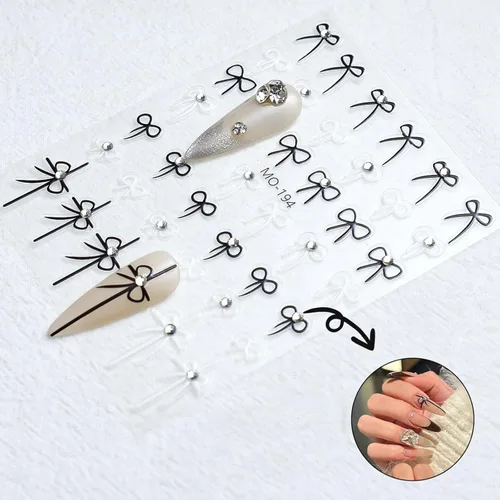 Miniatura 6 de Calcomanías de arte de uñas con nudo de lazo, diseños de lazo 5D, calcomanías autoadhesivas para uñas, bonitos diseños de arte de uñas, lazos Notas