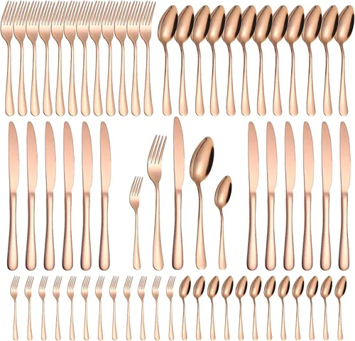 Miniatura 9 de Juego de cubiertos negros para 12 cubiertos de acero inoxidable, 60 piezas, cuchara, tenedor, cuchillo, utensilios de cocina, mango redondo ancho