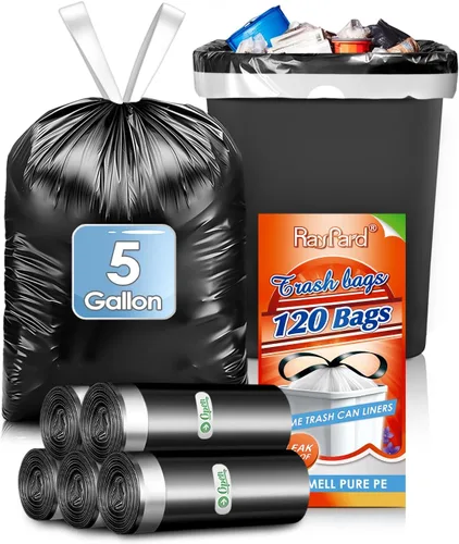 Miniatura 23 de 120 bolsas de basura pequeñas con cordón de 2.6 galones, bolsas de plástico pequeñas y fuertes para botes de basura de 7.5 a 10 litros