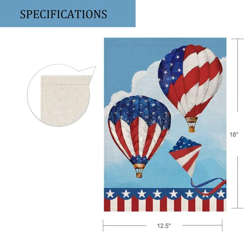 Miniatura 6 de Bandera de jardín con globos aerostáticos del 4 de julio, estrellas y rayas rojas azul marino, 12.5 x 18 pulgadas, bandera estadounidense de doble