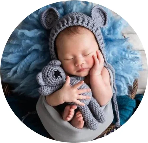 Miniatura 5 de Accesorios de fotografía para recién nacidos, sombrero de oso, sesiones de fotos de bebé, trajes de fotos para posar fotos de ganchillo, oso muñeca