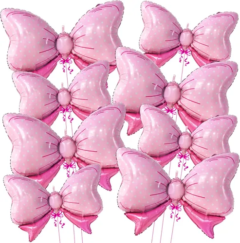 KatchOn, Globos de lazo rosa gigante de 35 pulgadas, paquete de 8, globos de papel de aluminio para decoración de cumpleaños, globos de lazo rosa