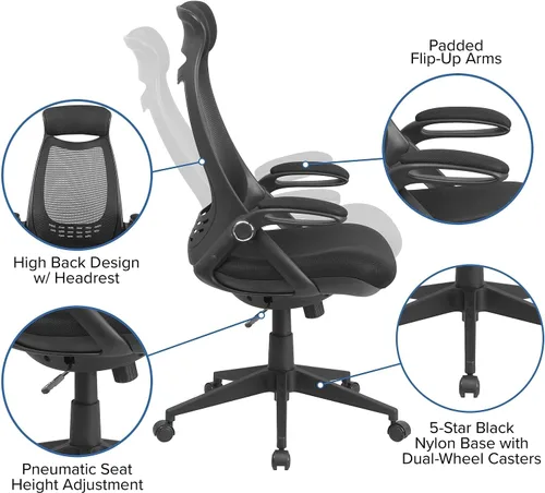 Miniatura 7 de Flash Furniture Ivan - Silla de oficina giratoria ejecutiva de malla negra con brazos abatibles