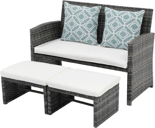 OC Orange-Casual - Juego de muebles de patio, 3 piezas de sofá seccional de mimbre para exteriores con otomanos para el porche, ratán gris con