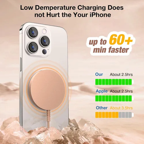 Miniatura 5 de Cargador inalámbrico magnético para iPhone: Compatible con cargador Magsafe iPhone 17 16 15 14 13 12 Serie y Airpods 4 3 2 Pro - Carga rápida de 15