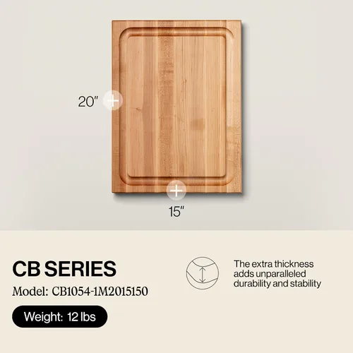 Miniatura 2 de John Boos CB Series Tabla de cortar rectangular de madera de arce de 20 x 15 pulgadas, 1.5 pulgadas de grosor, bloque de carnicero reversible de 12