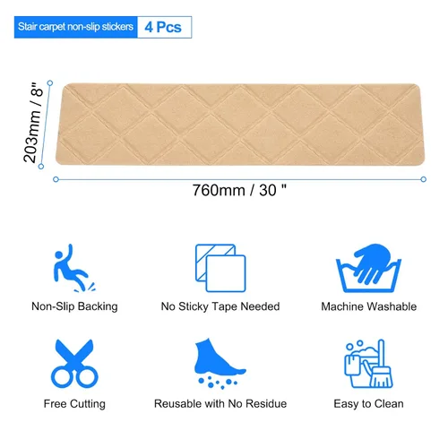Miniatura 2 de HARFINGTON Alfombra antideslizante para escaleras, paquete de 4 unidades, 8 x 30 pulgadas, antideslizante, para escaleras de madera de interiores