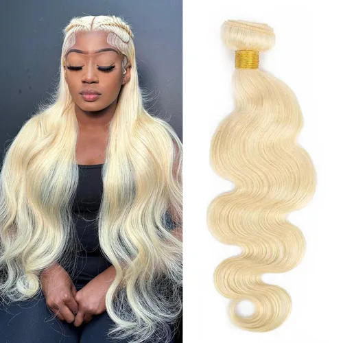 Extensiones de cabello humano 613 rubio, ondulado, grado 12A, sin procesar, cabello humano virgen brasileño 613 para mujeres (1 paquete, 32 pulgadas)