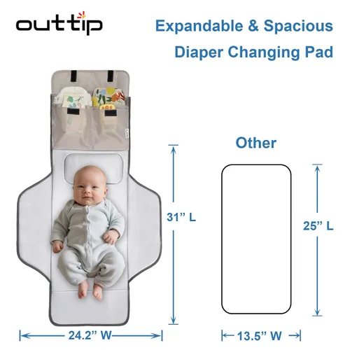 Miniatura 2 de Cambiador de pañales para niños pequeños, extra largo, grande, ligero, de 31 x 24.2 pulgadas, diseño lindo de 1 a 36 meses, plegable, cambiador