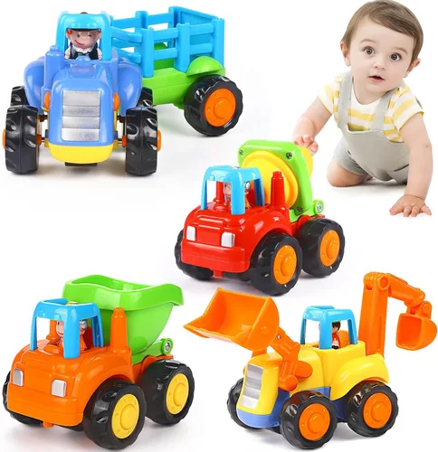 ORWINE Juguete de inercia educativa temprana para bebés, juguete de fricción para niños pequeños, autos de empuje y marcha, tractor bulldozer