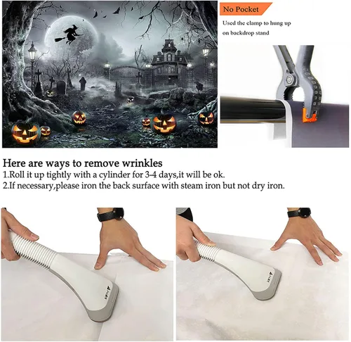 Miniatura 8 de Avezano Telón de fondo para fotografía de Halloween, luna llena, noche aterradora, castillo, calabazas, fondo de fiesta, espeluznante, bruja, Gris