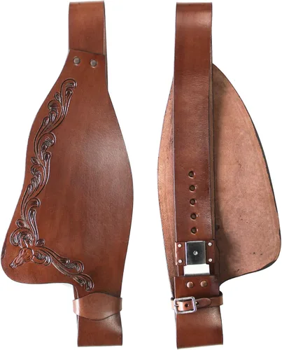 CHALLENGER Horse Western Adult Tooled Genuine Leather Replacement Saddle Fenders 5225 Marrón claro