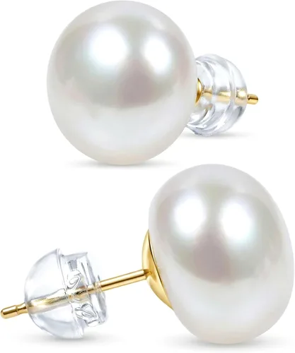 Miniatura 8 de KEZEF Aretes de perlas para mujer, oro real de 14 quilates, perlas cultivadas de agua dulce con mariposa dorso de oro de 14 quilates con silicona