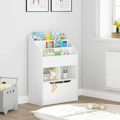 Miniatura 2 de UTEX Estantería para niños con caja de juguetes móvil, estante para libros y almacenamiento de juguetes, estante de exhibición de libros para niños