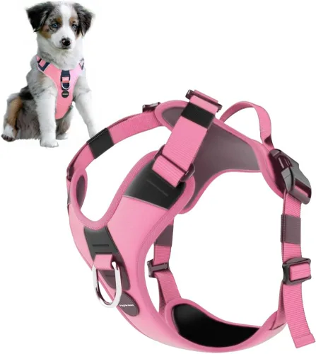Miniatura 8 de Arnés sin tirones para perro, arnés de poliéster duradero para cachorros, con lazo frontal antitirones, tiras reflectantes y clips de liberación