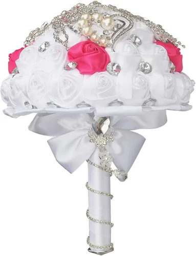 Miniatura 9 de Sharebeauty Ramo de novia de satén hecho a mano para lanzar ramo de boda, ramo de flores artificiales