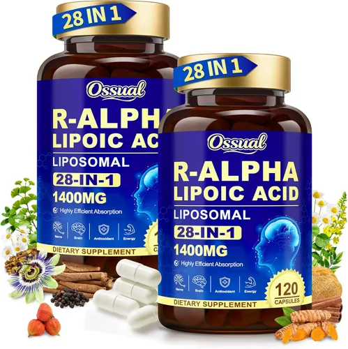 Miniatura 10 de R Ácido alfa lipoico 1400 mg suplementos de neuropatía, suplementos de ALA estabilizados 28 en 1 con L-carnitina, NAC y benfotiamina, suplemento