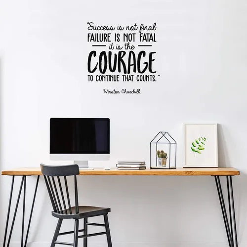 Winston Churchill - Adhesivo decorativo para pared, diseño con frase motivacional para el hogar, entrenamiento, dormitorio, oficina, trabajo (negro)