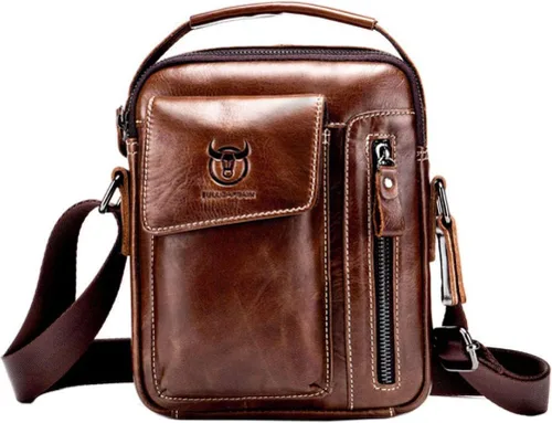 Hebetag Bolso bandolera de cuero pequeño para hombre, para viajes al aire libre, negocios