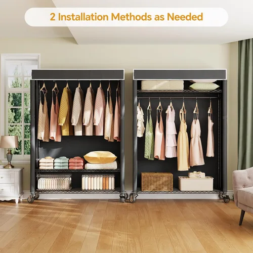Miniatura 2 de Higeego H4 Plus Perchero Enrollable con Cubierta, Perchero de Ropa Resistente con Ruedas, Closet Portátil para Colgar Ropa, Organizador