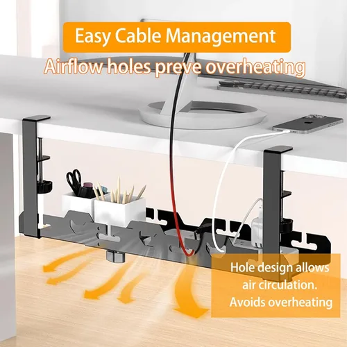 Miniatura 4 de BYMECOST Bandeja de gestión de cables doble sin taladrar debajo del escritorio, extensible de acero resistente para debajo del escritorio, bandeja