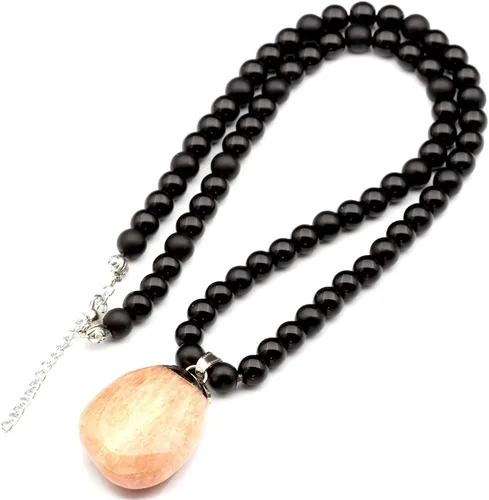 Miniatura 133 de Colgante de turmalina cruda natural, Collar de cuentas de ónix negro genuino, Collar de piedra negra, Collar de piedras preciosas, Cuentas de 0.315
