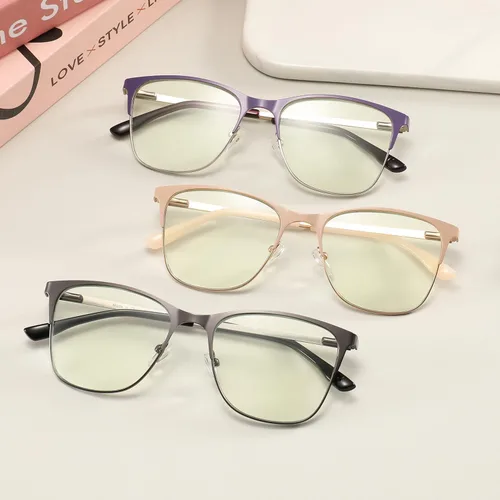 Miniatura 6 de Gafas de Lectura de Metal con Bloqueo de Luz Azul, Lentes Grandes para Mujeres con Cara Grande/Cabezal Grande
