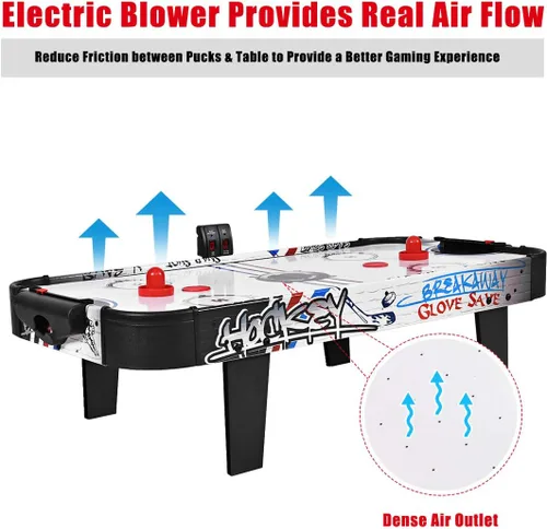 Miniatura 4 de Goplus Mesa de hockey de aire, juego de hockey de aire de mesa de 42 pulgadas con marcador LED, 2 discos, 2 empujadores, motor potente, juego