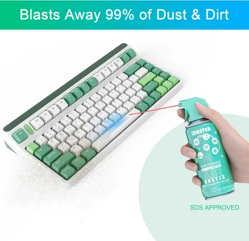 Miniatura 2 de iDuster Plumero de aire enlatado comprimido para computadora, limpiador de teclado electrónico desechable para limpieza de plumero, 3