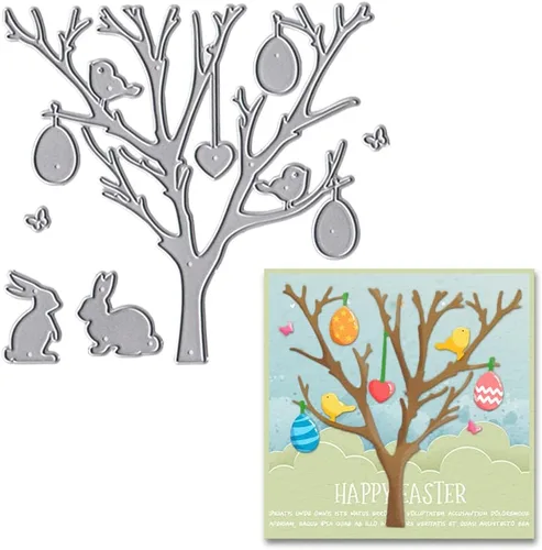 Estivaux Huevos de Pascua troquelados de árbol para hacer tarjetas, conejito de Pascua, conejos de corte, juegos de troqueles de árbol, pájaros,