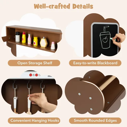 Miniatura 2 de Costzon Juego de Cocina de Esquina, Set de Juguetes de Cocina con Luces y Sonidos Reales, Refrigerador Grande, Máquina de Hielo, Horno, Microondas
