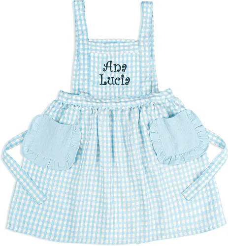 MT WORLD Girls Apron Personalized Linen Toddler Aprons for Cooking Toddler Girls Cross Back Apron Pinafore for Baking