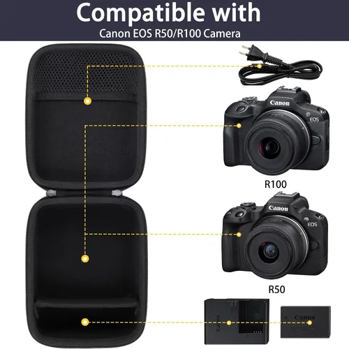 Miniatura 3 de Funda para cámara compatible con Canon EOS R50/R100 cámara sin espejo con lente RF-S18-45mm F4.5-6.3 IS STM PTZ, estuche de transporte con correa