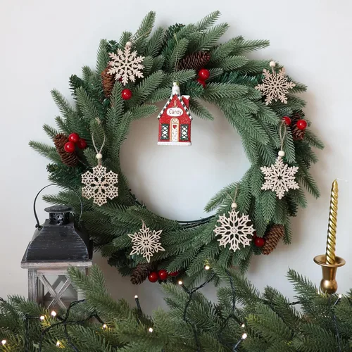 Miniatura 2 de 24 Piezas Adornos de Copos de Nieve de Madera de Navidad de 3 Pulgadas Adorno Colgante de Copo de Nieve para Decoración Rústica de Árbol de Navidad